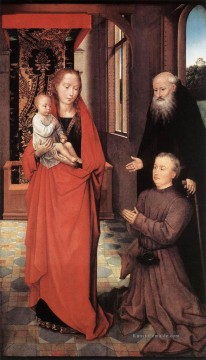 Jungfrau und Kind mit St Antonius Abt und einem Stifter 1472 Niederländische Hans Memling Ölgemälde
